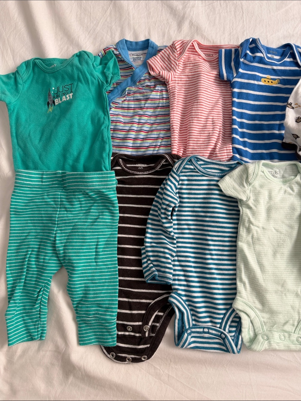 Carter's Teal, Blue, Pink & Brown Striped Baby Bodysuit Set